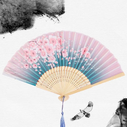 Folding Hand Fan Chinese Silk Fabric Fan for Weddings & Dance