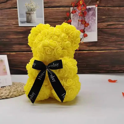 Rose Teddy Bear Gift – Artificial Flower Bear with LED Lights