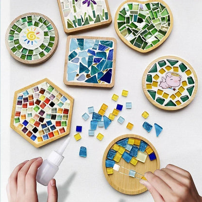 DIY Mosaic Coaster Kit – Bamboo Cup Mat with Colorful Tiles