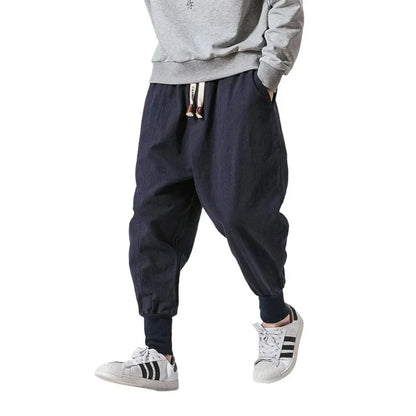 FGKKS Men’s Chinese-Style Cotton Jogger Pants, Straight-Leg Casual Trousers