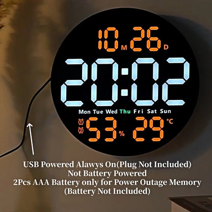 10-Inch Remote Control LED Digital Wall Clock with Temperature & Humidity