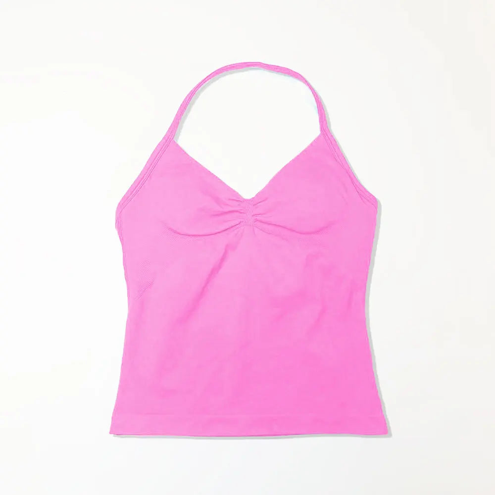 Nclagen Gym Longline Strappy Top Women Seamless Yoga Tank Removable Pads V Neck Workout Clothes