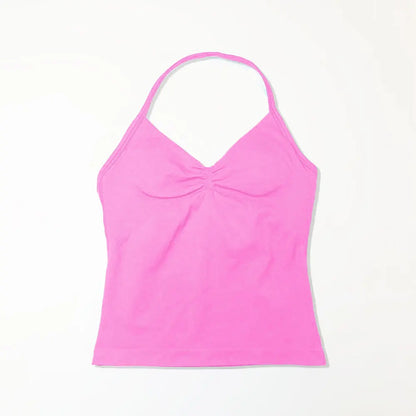 Nclagen Gym Longline Strappy Top Women Seamless Yoga Tank Removable Pads V Neck Workout Clothes