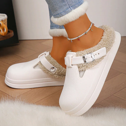 Women's Waterproof EVA Furry Mule Slippers with Buckle
