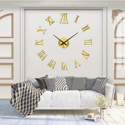 3D DIY Wall Clock – Large Roman Numerals Acrylic Mirror