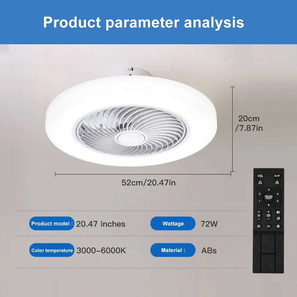 Smart Ceiling Fan with LED Light & Remote Control | 52cm