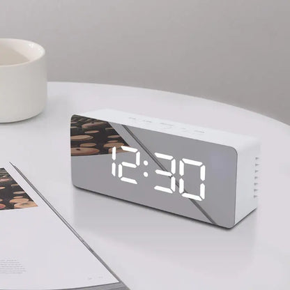 LED Digital Alarm Clock with Temperature Display – Mirror Desk Clock