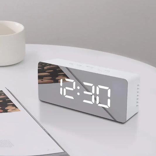 LED Digital Alarm Clock with Temperature Display – Mirror Desk Clock