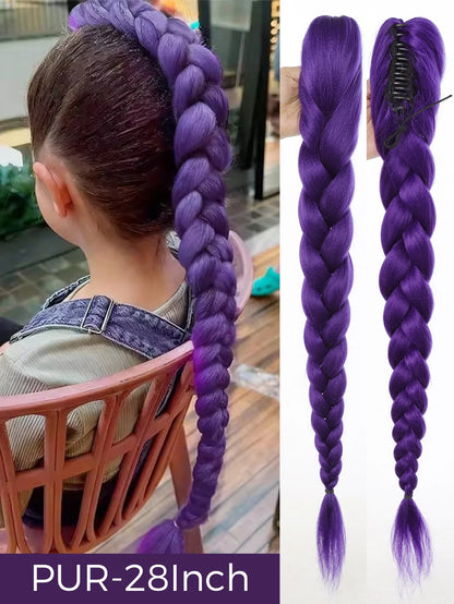 32 Inch Purple Braided Ponytail Hair Extension with Tinsel