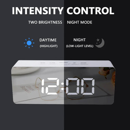 LED Digital Alarm Clock with Temperature Display – Mirror Desk Clock