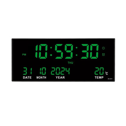 Large LED Digital Wall Clock with Alarm, Date & Temperature Display