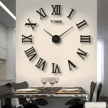 3D DIY Wall Clock – Large Roman Numerals Acrylic Mirror