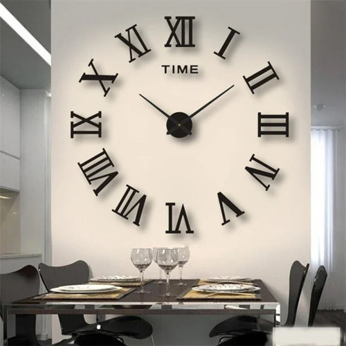 3D DIY Wall Clock – Large Roman Numerals Acrylic Mirror
