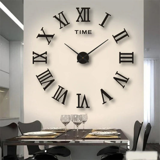 3D DIY Wall Clock – Large Roman Numerals Acrylic Mirror