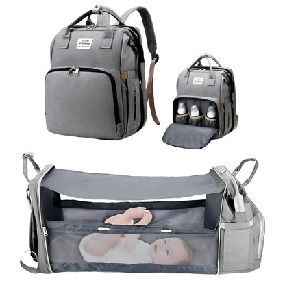 3-in-1 Diaper Bag Backpack with Foldable Baby Bed & USB Charge