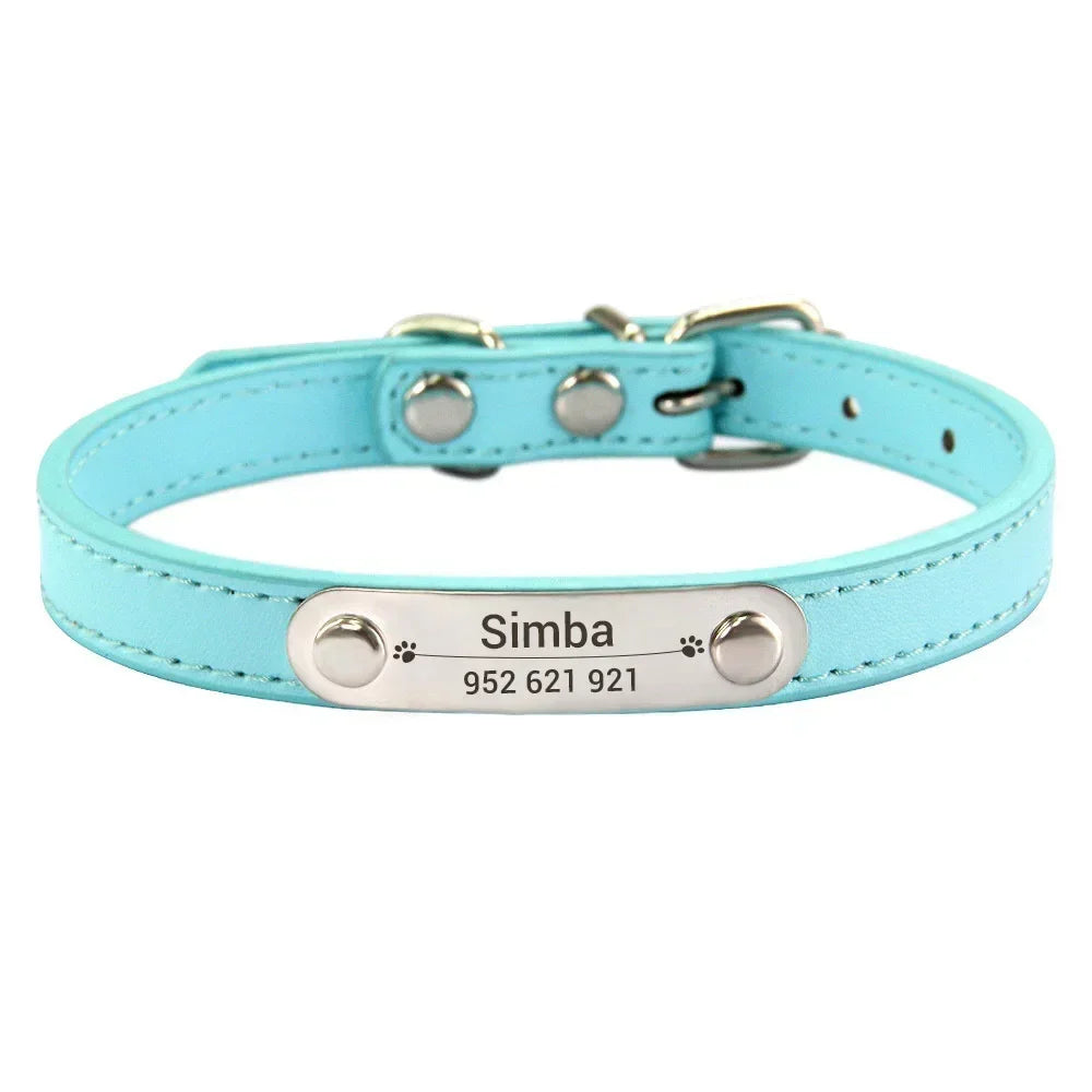 Personalized Dog Collar Name Carved Id Anti-Lost Solid Pu Leather Small Medium Large Dogs Puppy Cat