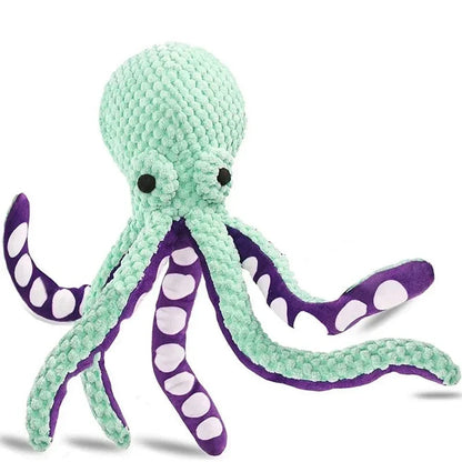 Squeaky Plush Octopus Dog Toy – Interactive Denim Chew Toy