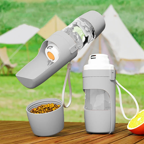 Portable Dog Water Bottle with Food Storage & Feeder Bowl – 500ml