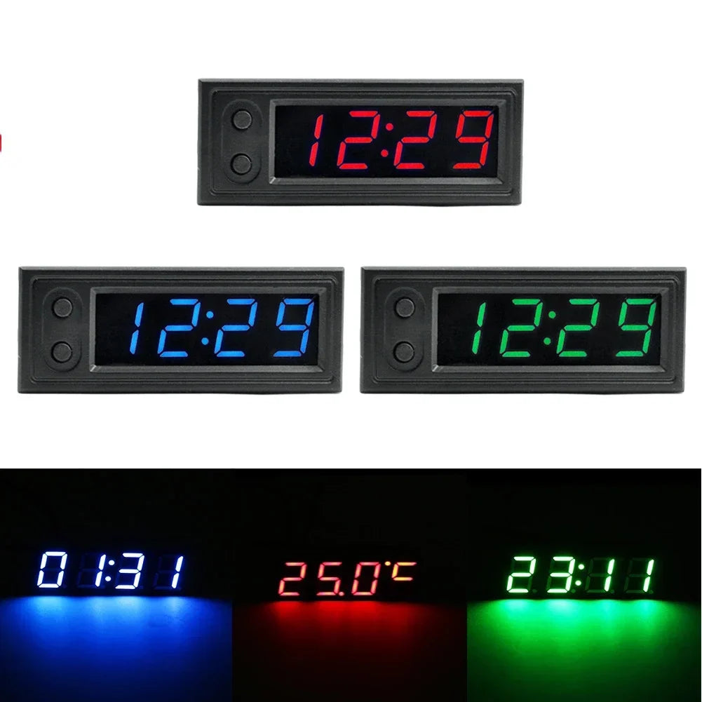 3-in-1 Car Dashboard Clock with Temperature & Voltmeter