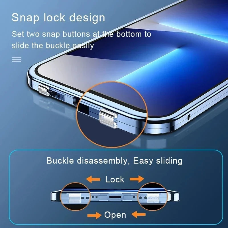 360 Magnetic Glass iPhone Case – Metal Frame Full Body Cover