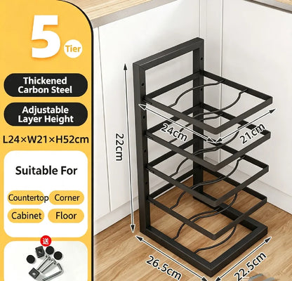 Multi-Tier Pot Rack Organizer – Carbon Steel Pan Storage Stand