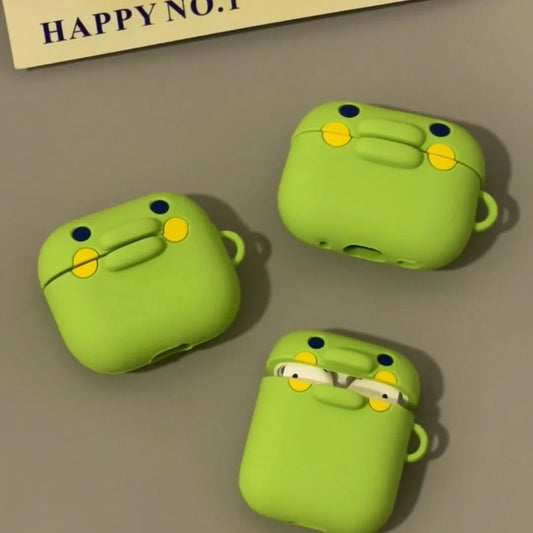 Cute Frog AirPods Case Silicone with Carabiner Clip