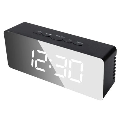 LED Digital Alarm Clock with Temperature Display – Mirror Desk Clock