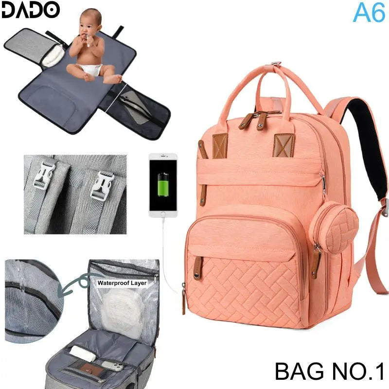 Diaper Bag Backpack with Changing Station & USB Port