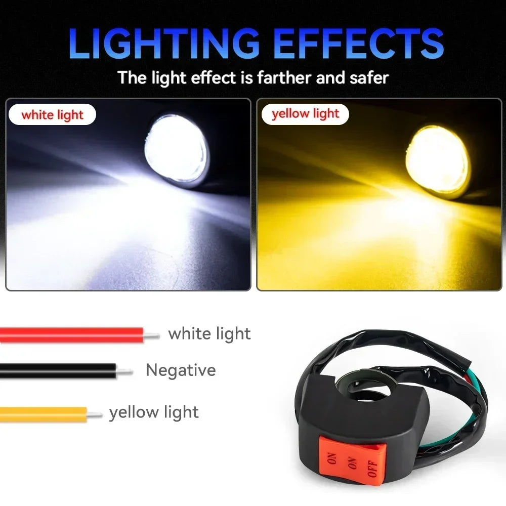 Motorcycle LED Projector Headlight – Dual Color Fog & Driving Lamp for ATV Scooter