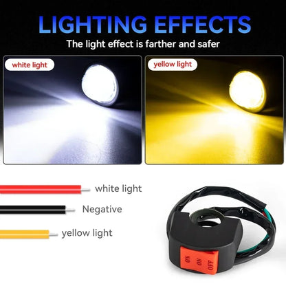 Motorcycle LED Projector Headlight – Dual Color Fog & Driving Lamp for ATV Scooter