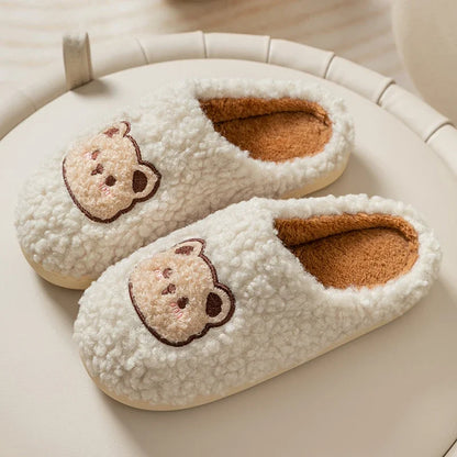 Cute Bear Fluffy Slippers – Warm Plush House Shoes
