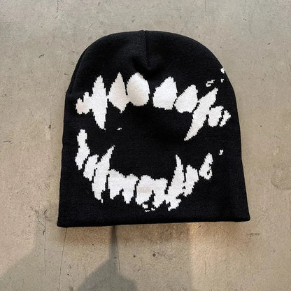 Y2K Goth Spider Web Knit Beanie – Unisex Streetwear Hat