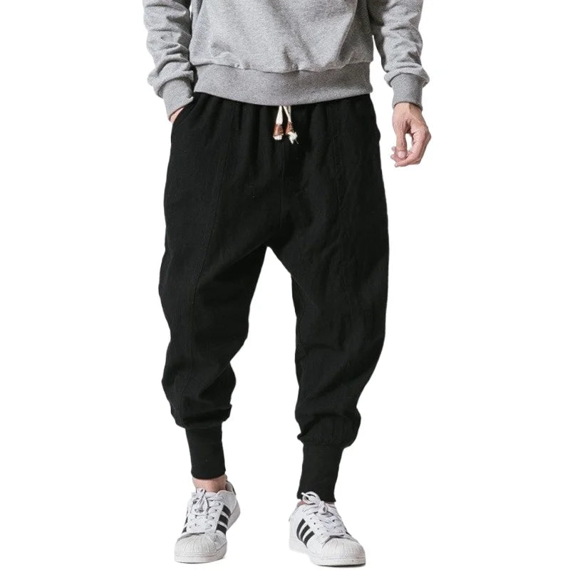 FGKKS Men’s Chinese-Style Cotton Jogger Pants, Straight-Leg Casual Trousers