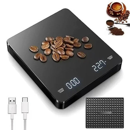 Digital Coffee Scale with Timer, LED Display & USB Charging