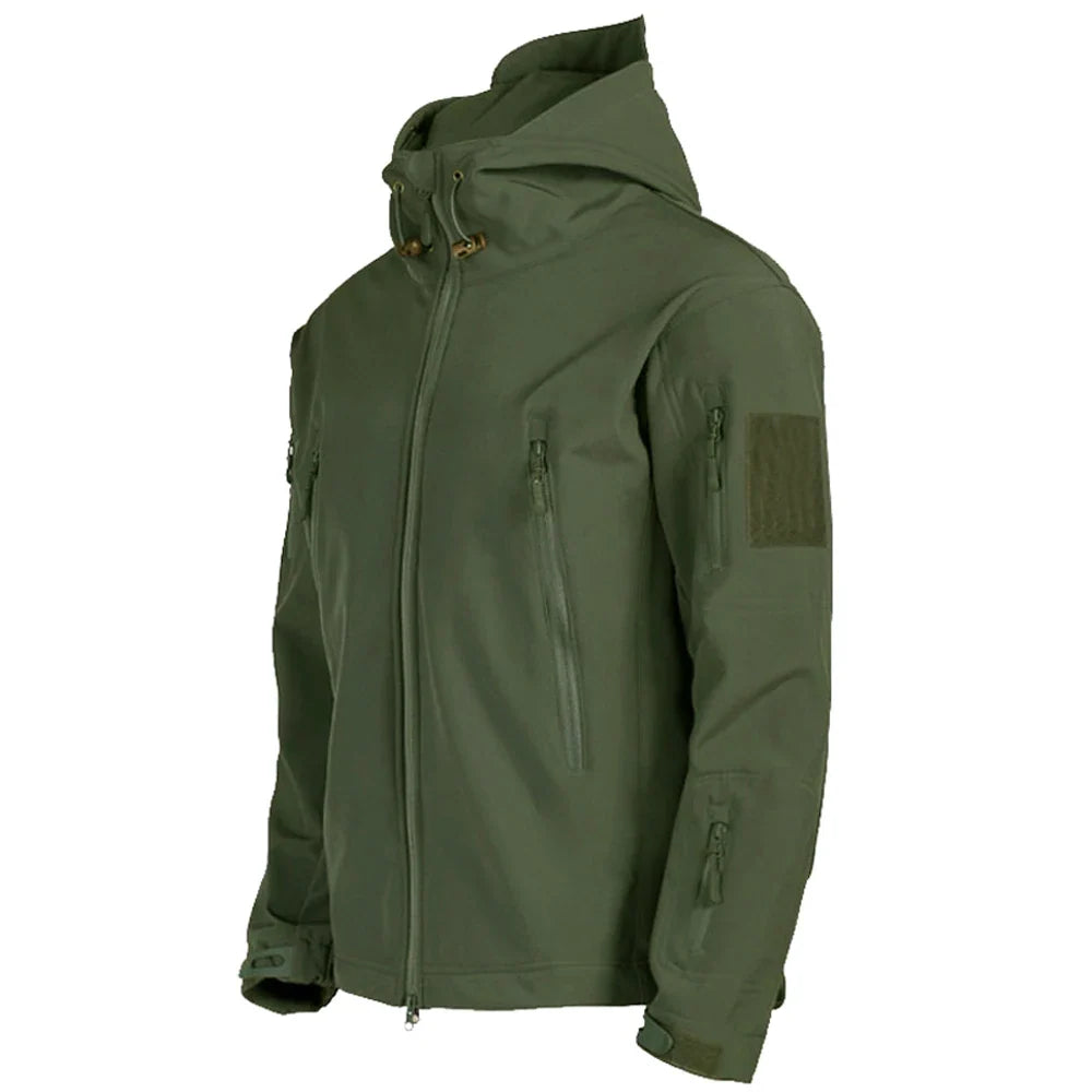 Men’s Shark Skin Softshell Tactical Jacket, Windproof Waterproof Hooded Combat Coat