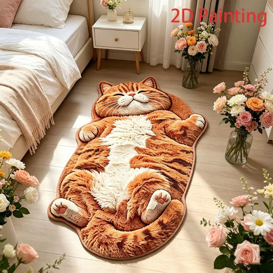 Cute Cartoon Cat-Shaped Rug Soft Plush Bedroom Bedside Floor Mat Irregular Living Room Carpet Home