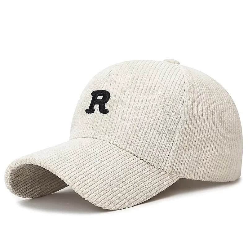 Corduroy Baseball Cap with 3D R Embroidery – Unisex
