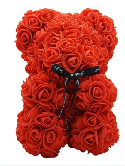 Rose Teddy Bear Gift – Artificial Flower Bear with LED Lights