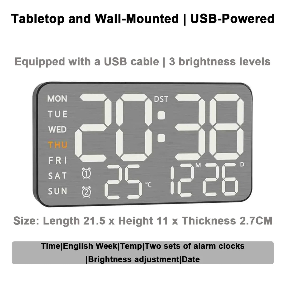 LED Digital Alarm Clock – Temp Display, Remote, Wall or Desk