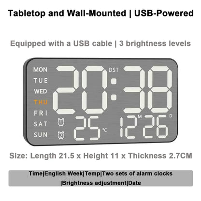 LED Digital Alarm Clock – Temp Display, Remote, Wall or Desk