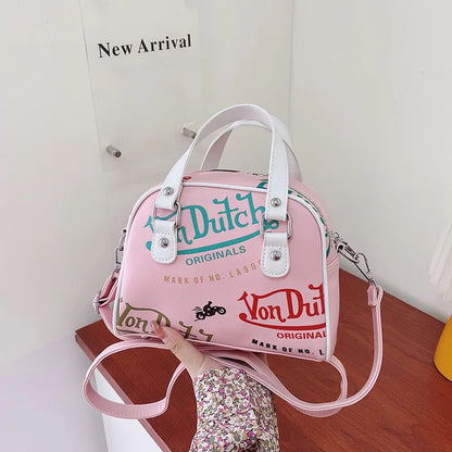 Cartoon Embroidery Bowling Bag – Women's Retro Crossbody Purse