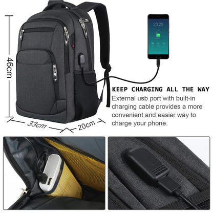 Laptop Backpack 18 Inch – Large Capacity Travel Bag with USB Charging Port