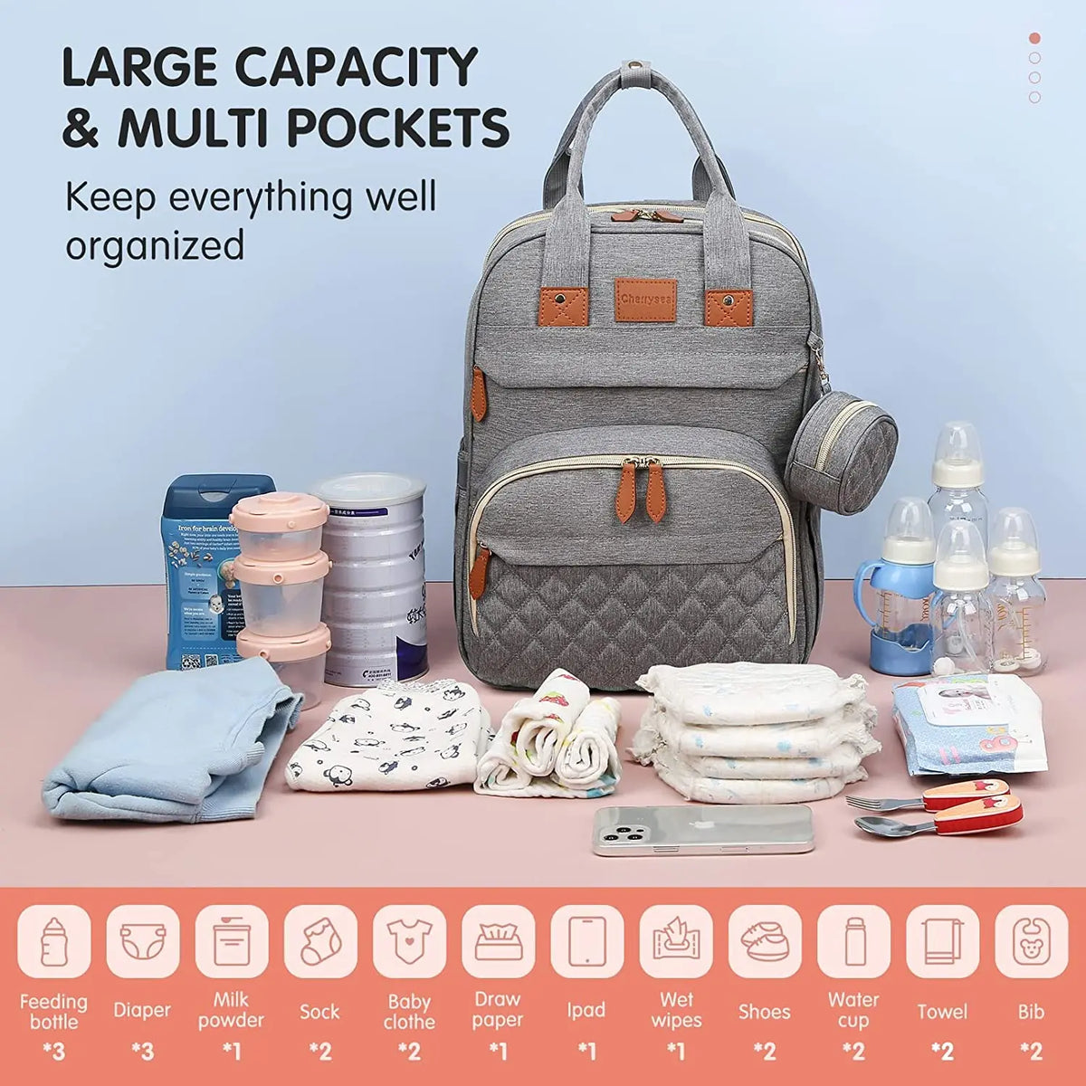 3-in-1 Diaper Bag Backpack with Foldable Baby Bed & USB Charge