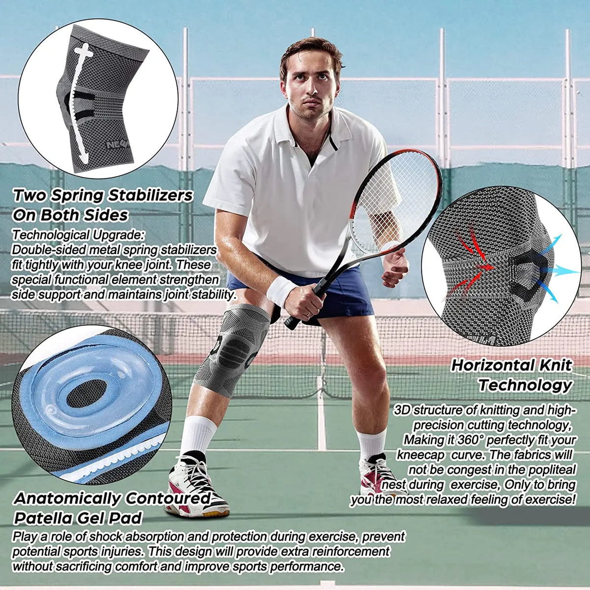 Neenca Knee Brace Compression Sleeve Support Sports Pad Pain Relief Running