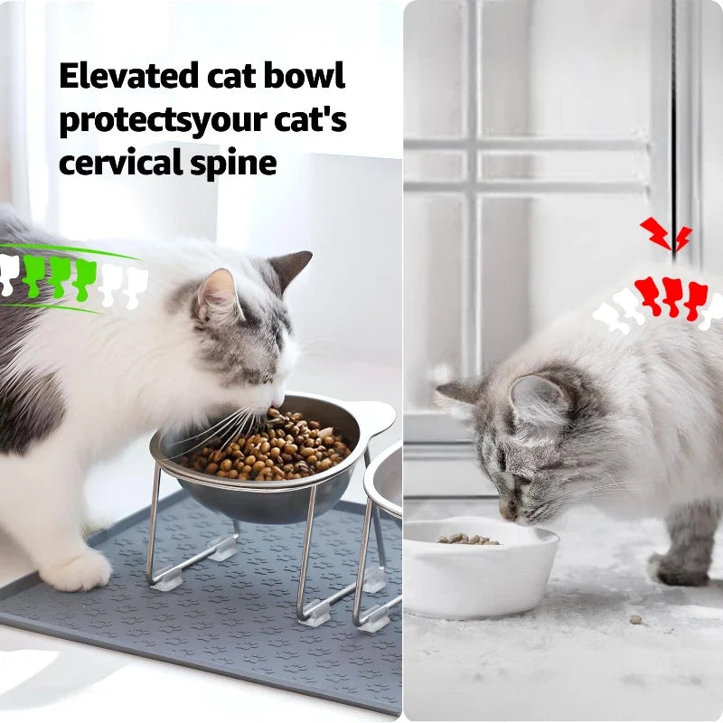 304 Stainless Steel Raised Cat Bowl 15 Elevated Design Tilted Neck Guard Healthy Feeding
