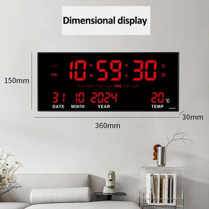 Large LED Digital Wall Clock with Alarm, Date & Temperature Display