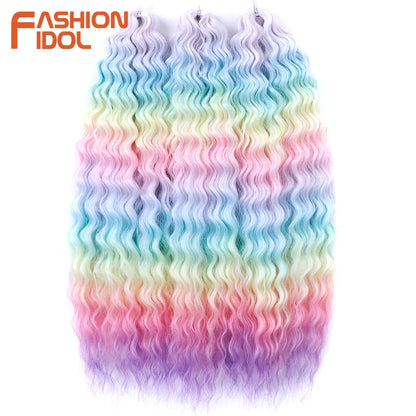24 Inch Water Wave Crochet Braiding Hair – Synthetic Twist Curly Ombre Extensions
