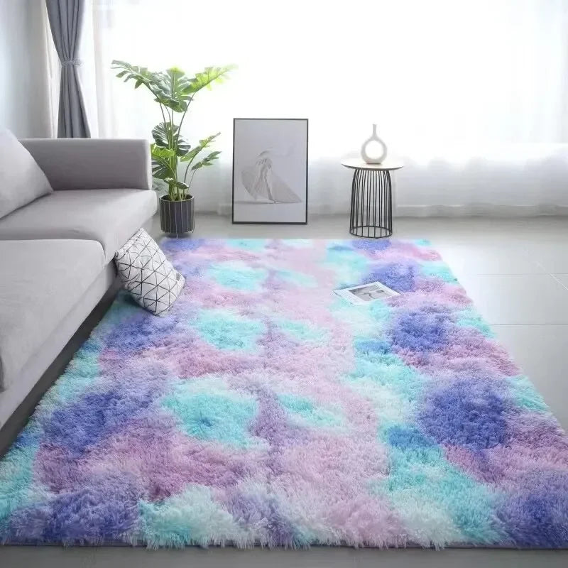 Gradient Fluffy Area Rug – Soft Shaggy Carpet for Bedroom & Living Room