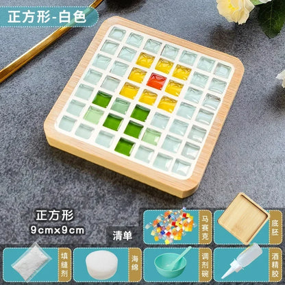 DIY Mosaic Coaster Kit – Bamboo Cup Mat with Colorful Tiles