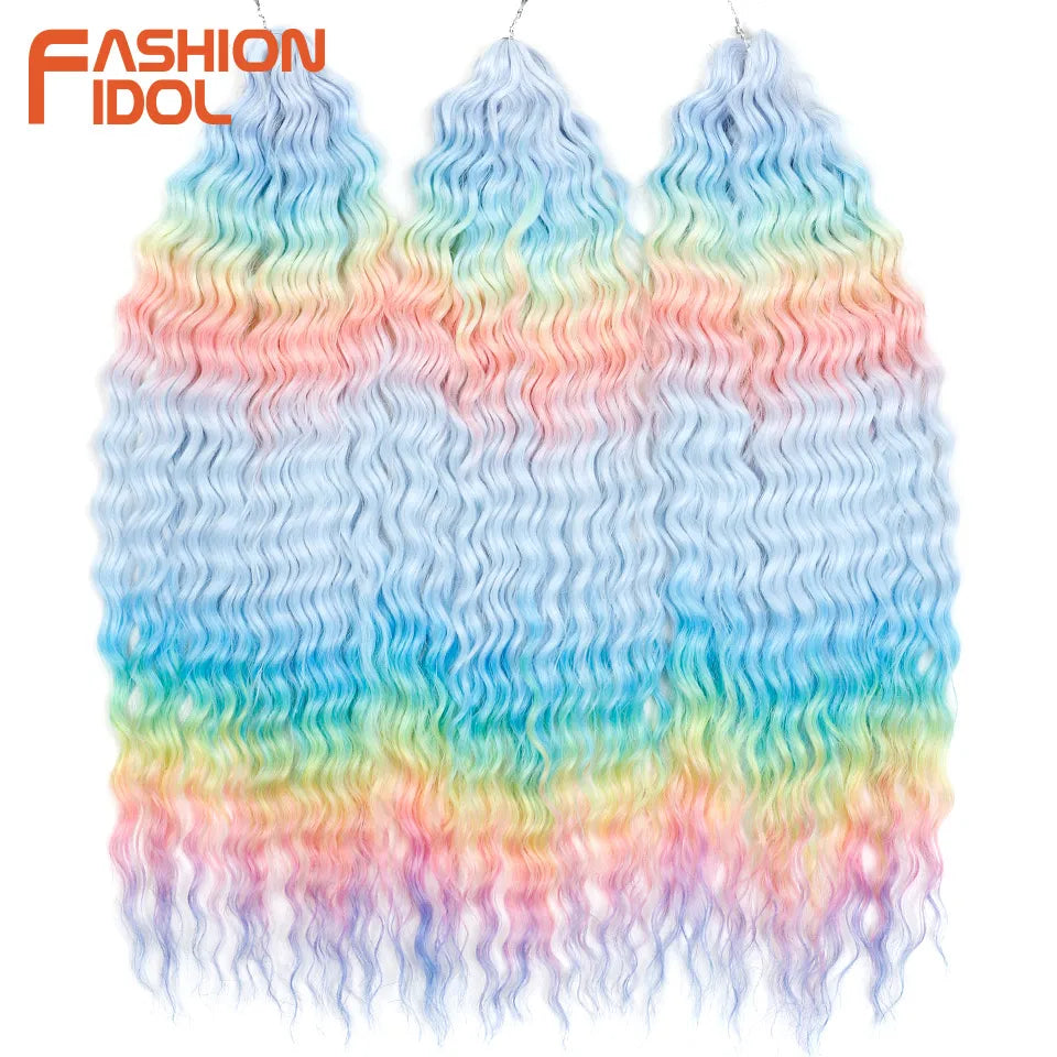 24 Inch Water Wave Crochet Braiding Hair – Synthetic Twist Curly Ombre Extensions